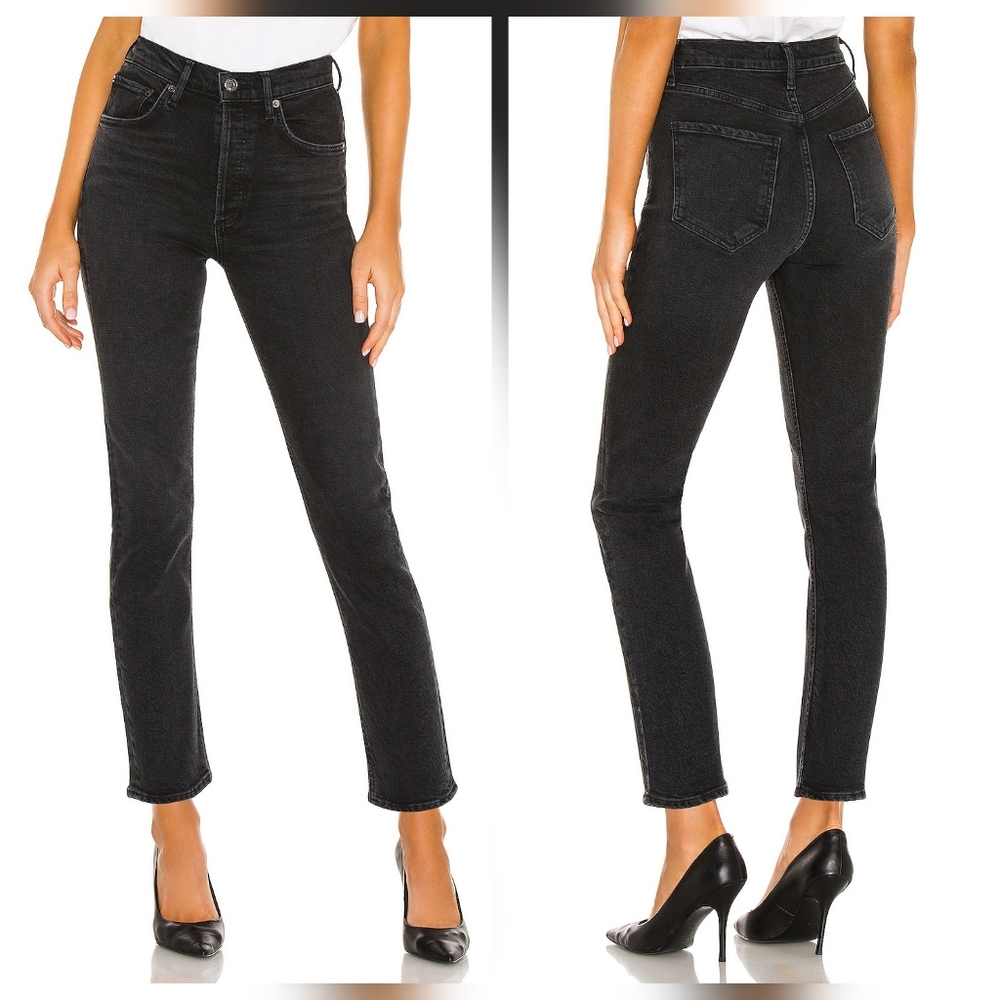 AGOLDE ✨️ Riley high rise straight crop sz 30 black button fly